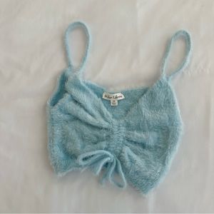 For Love and Lemons baby blue fuzzy tank crop top — XS